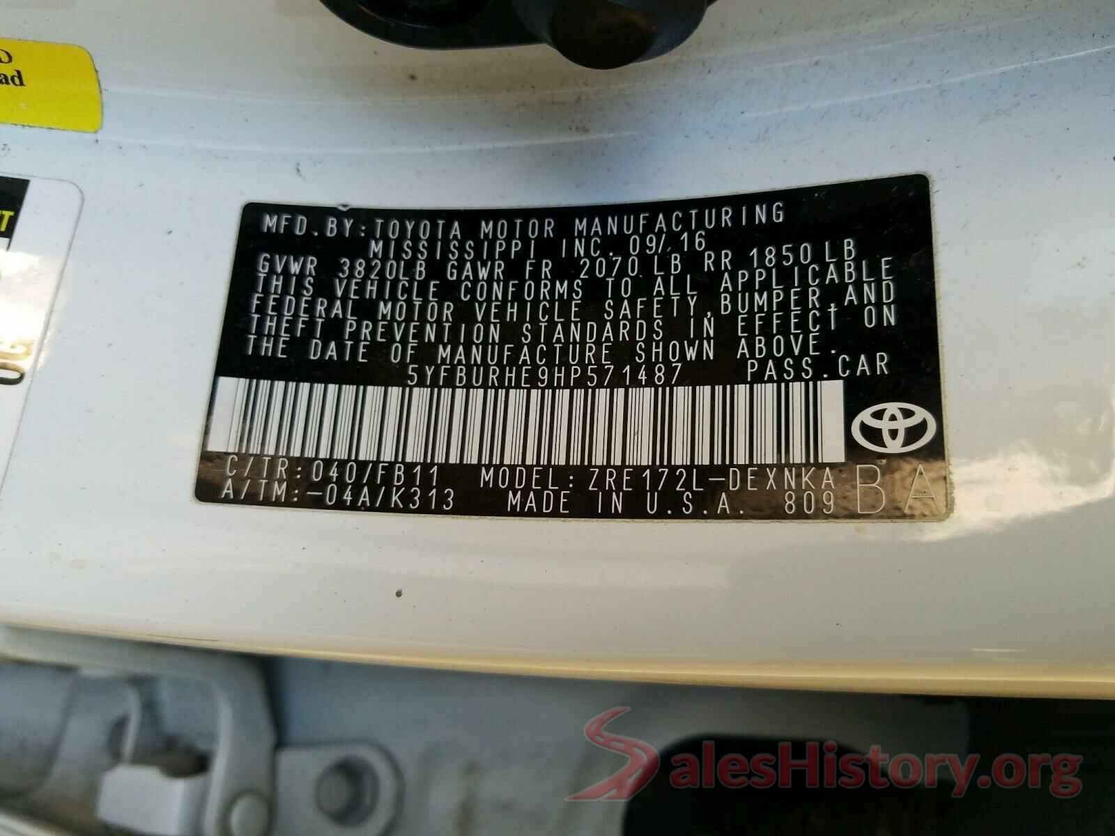 5YFBURHE9HP571487 2017 TOYOTA COROLLA