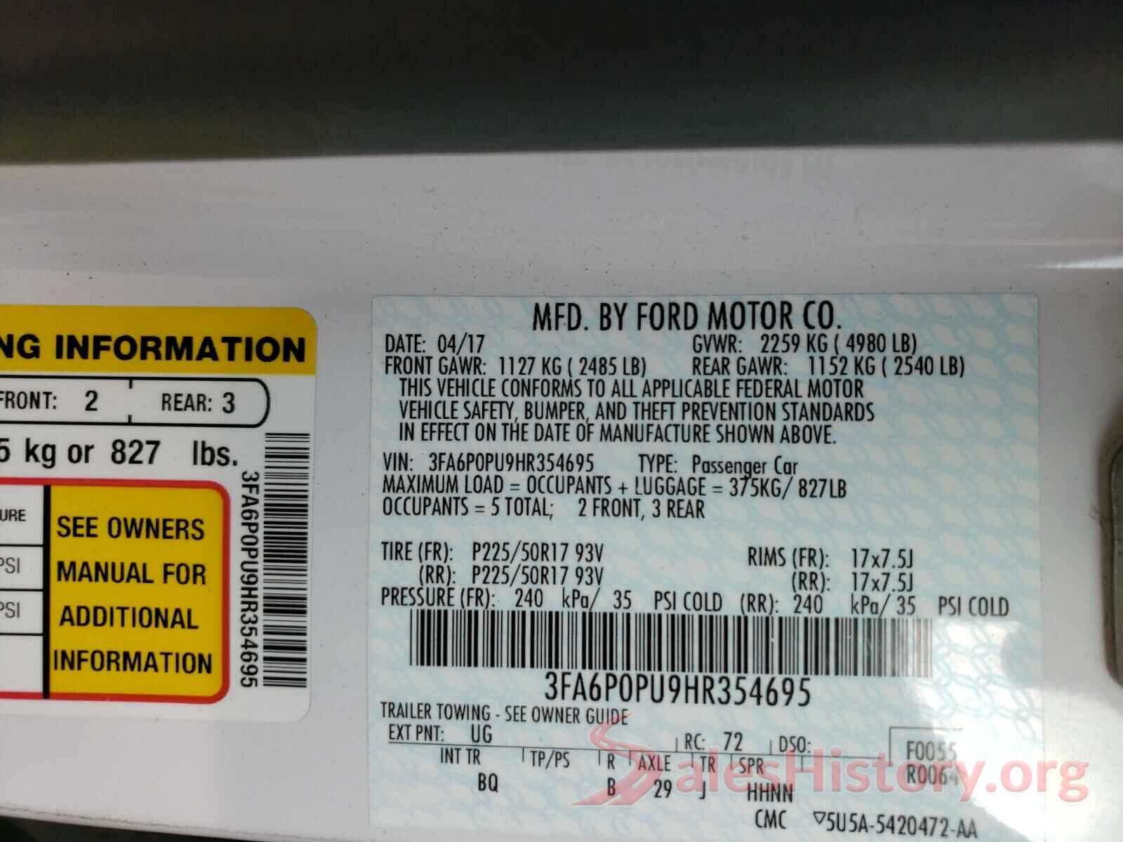 1FA6P8CF5H5224275 2017 FORD FUSION