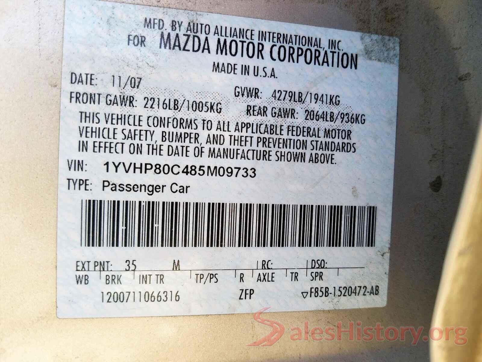 JA4AZ3A3XGZ015173 2008 MAZDA 6