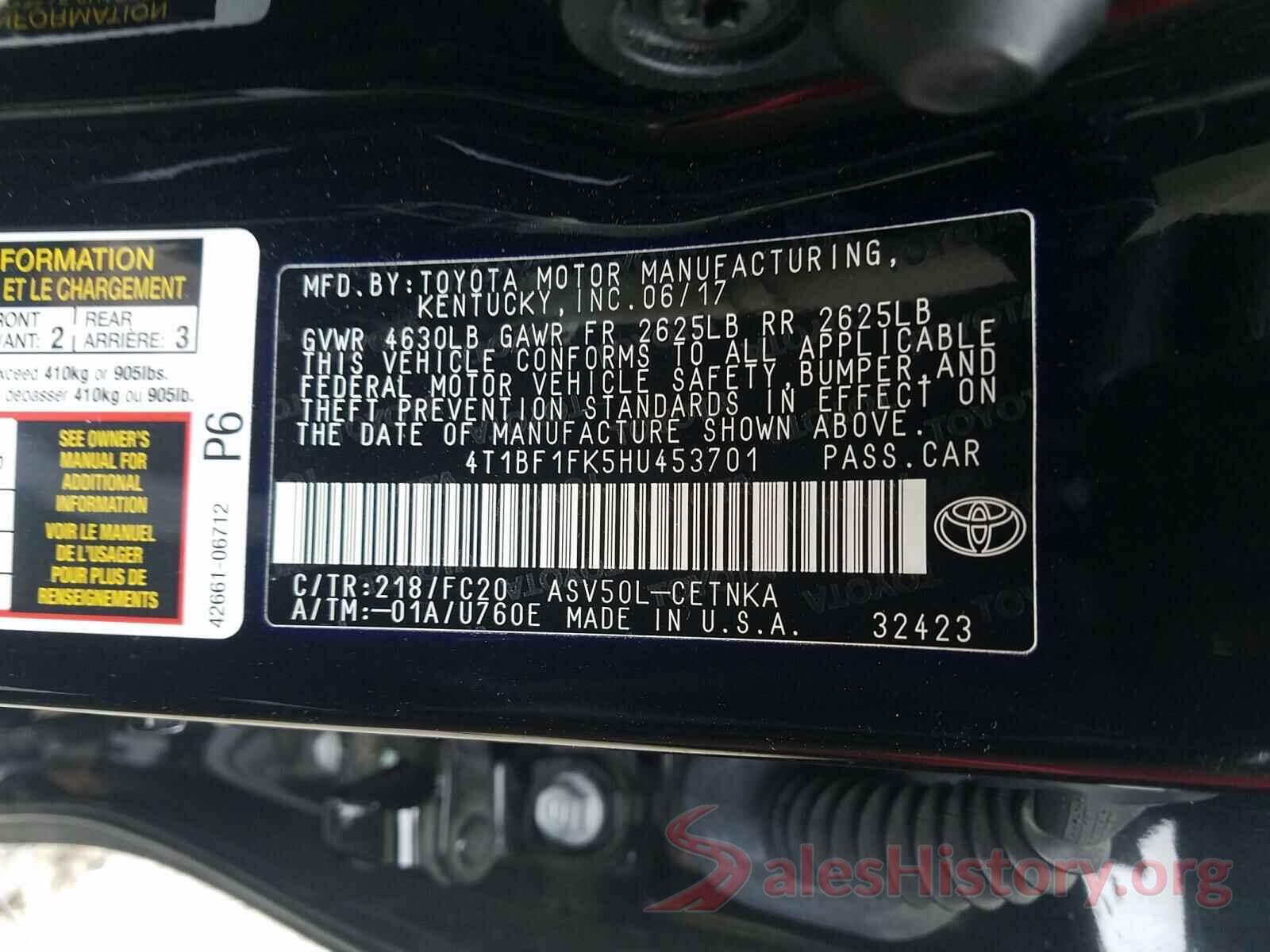 4T1BF1FK5HU453701 2017 TOYOTA CAMRY