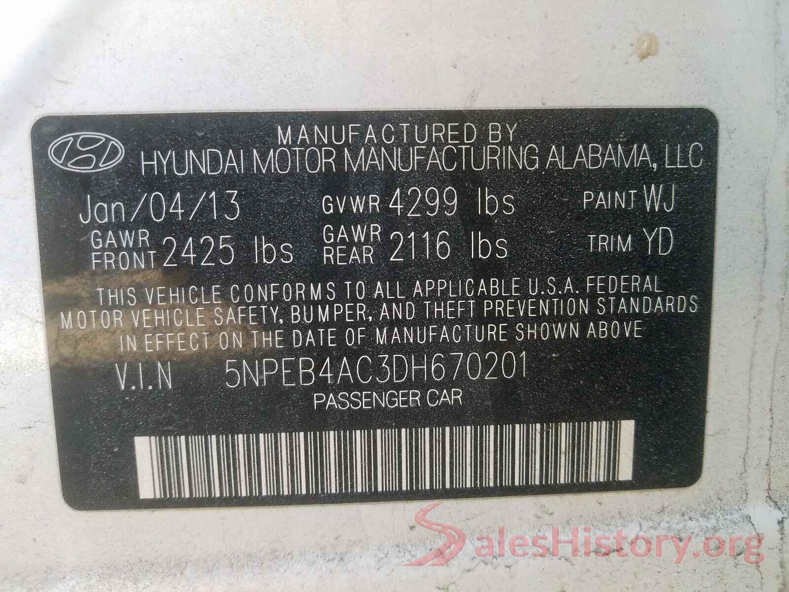 5N1DR2MNXHC905604 2013 HYUNDAI SONATA