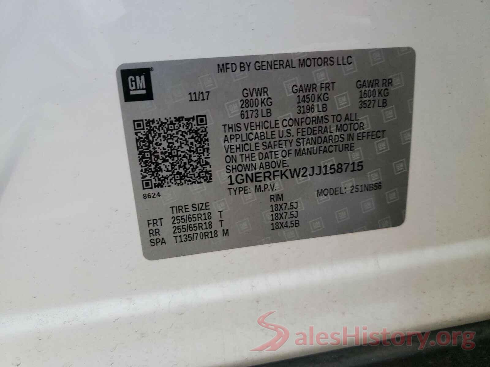 1GNERFKW2JJ158715 2018 CHEVROLET TRAVERSE