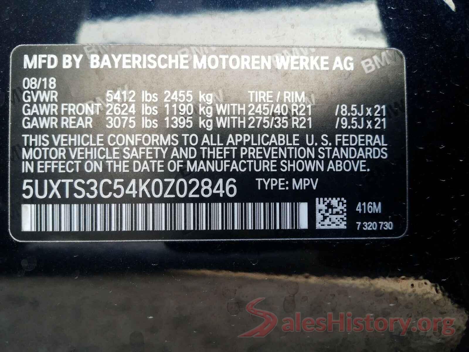 5UXTS3C54K0Z02846 2019 BMW X3