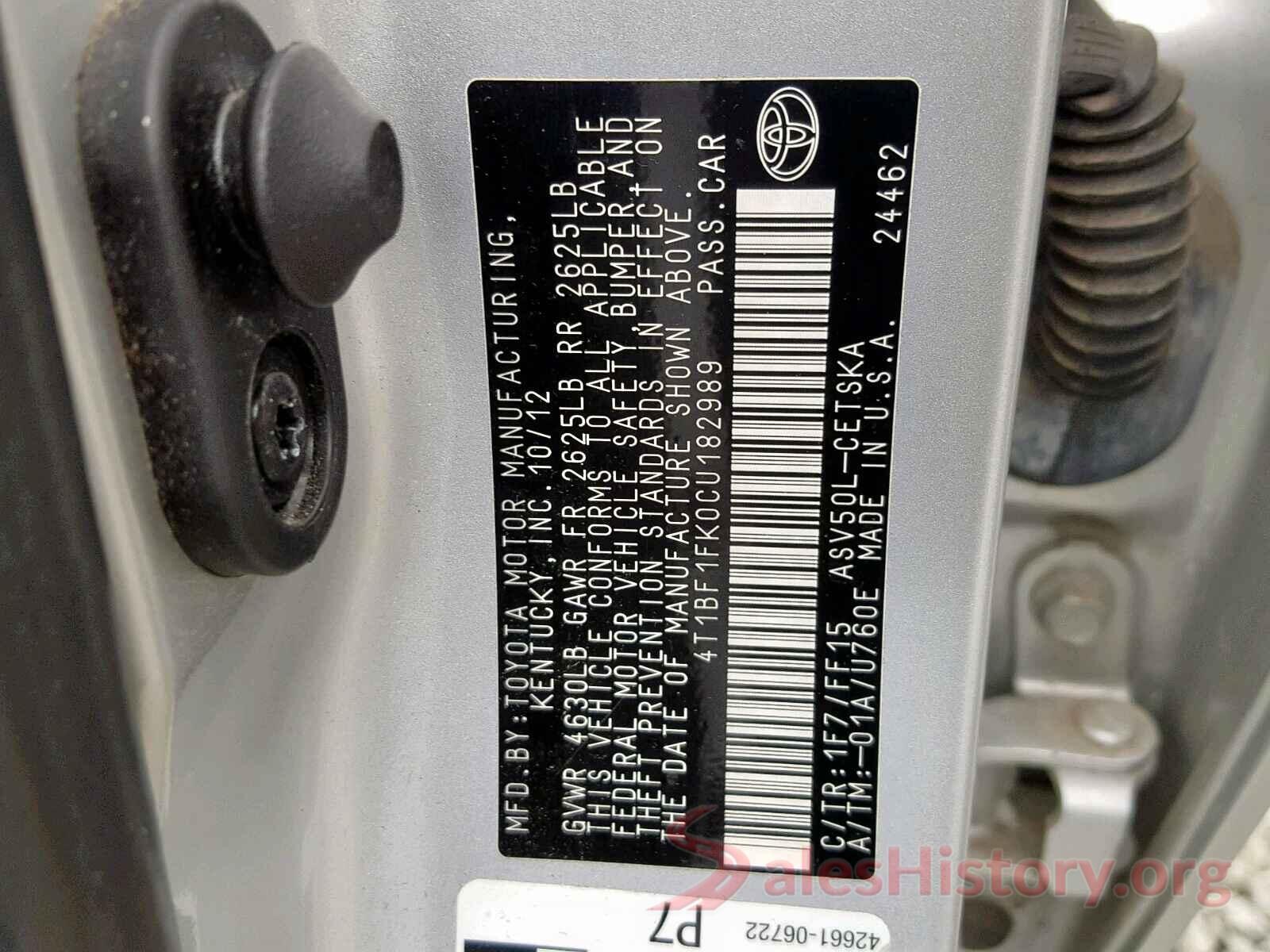 4T1BF1FK0CU182989 2012 TOYOTA CAMRY BASE