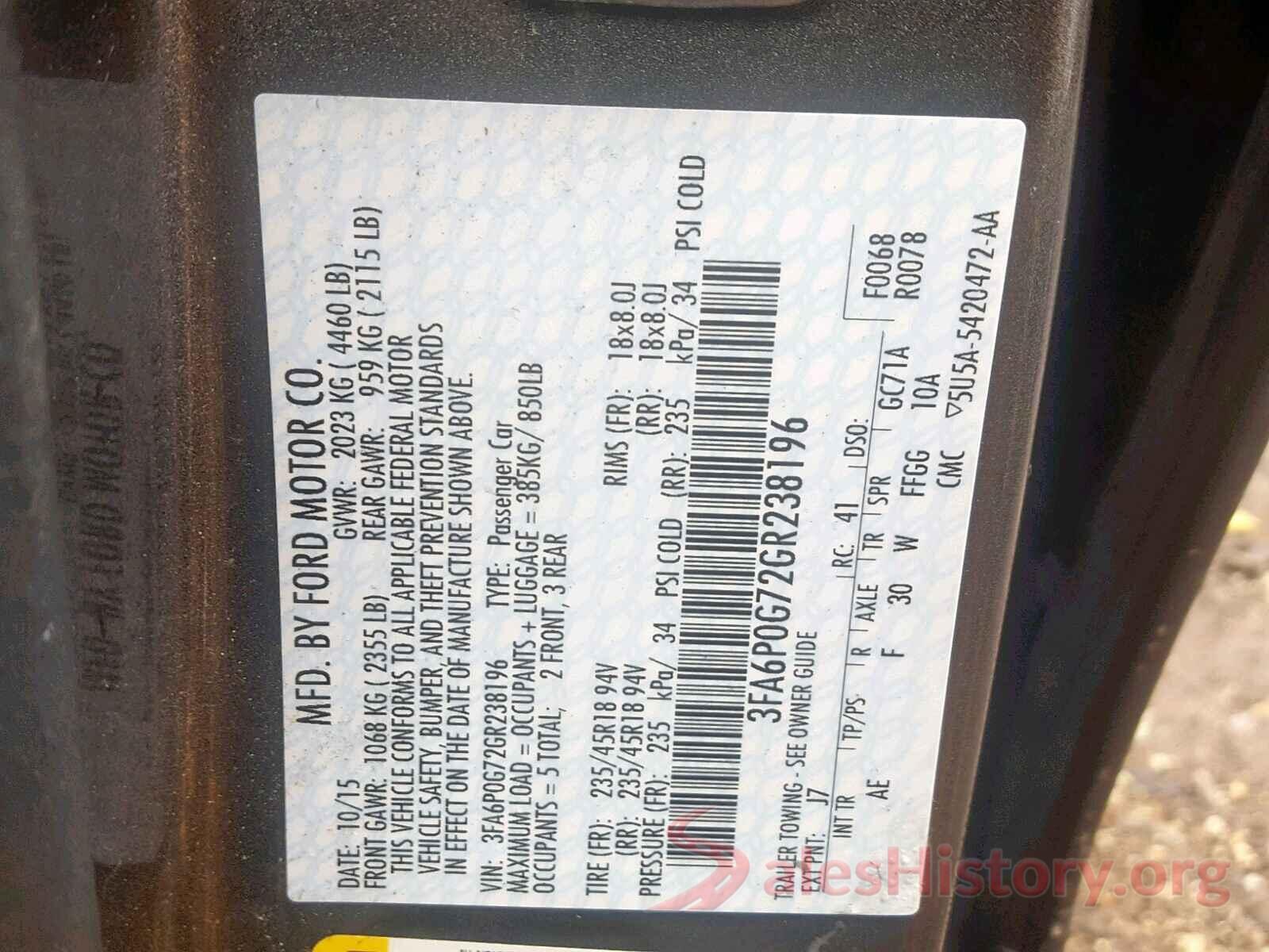 3FA6P0G72GR238196 2016 FORD FUSION