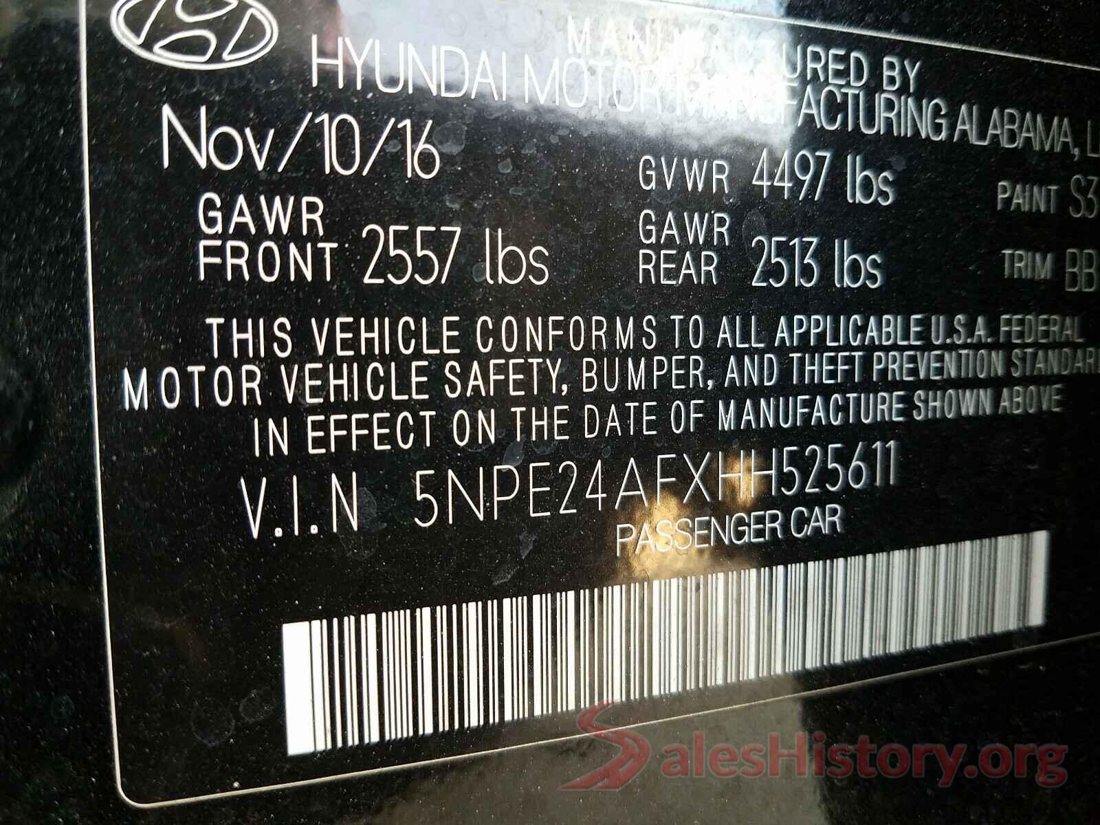 5NPE24AFXHH525611 2017 HYUNDAI SONATA