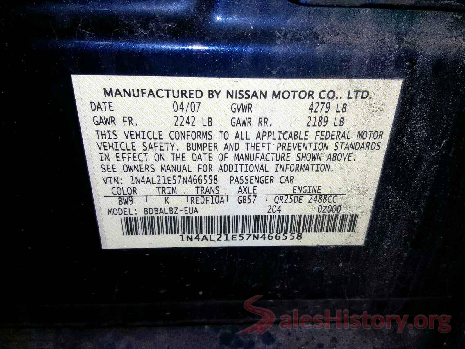 3N1CN7AP2HL821346 2007 NISSAN ALTIMA