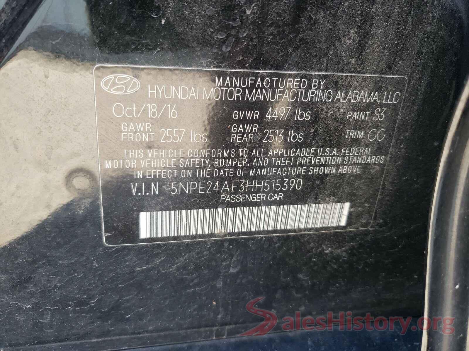 5NPE24AF3HH515390 2017 HYUNDAI SONATA