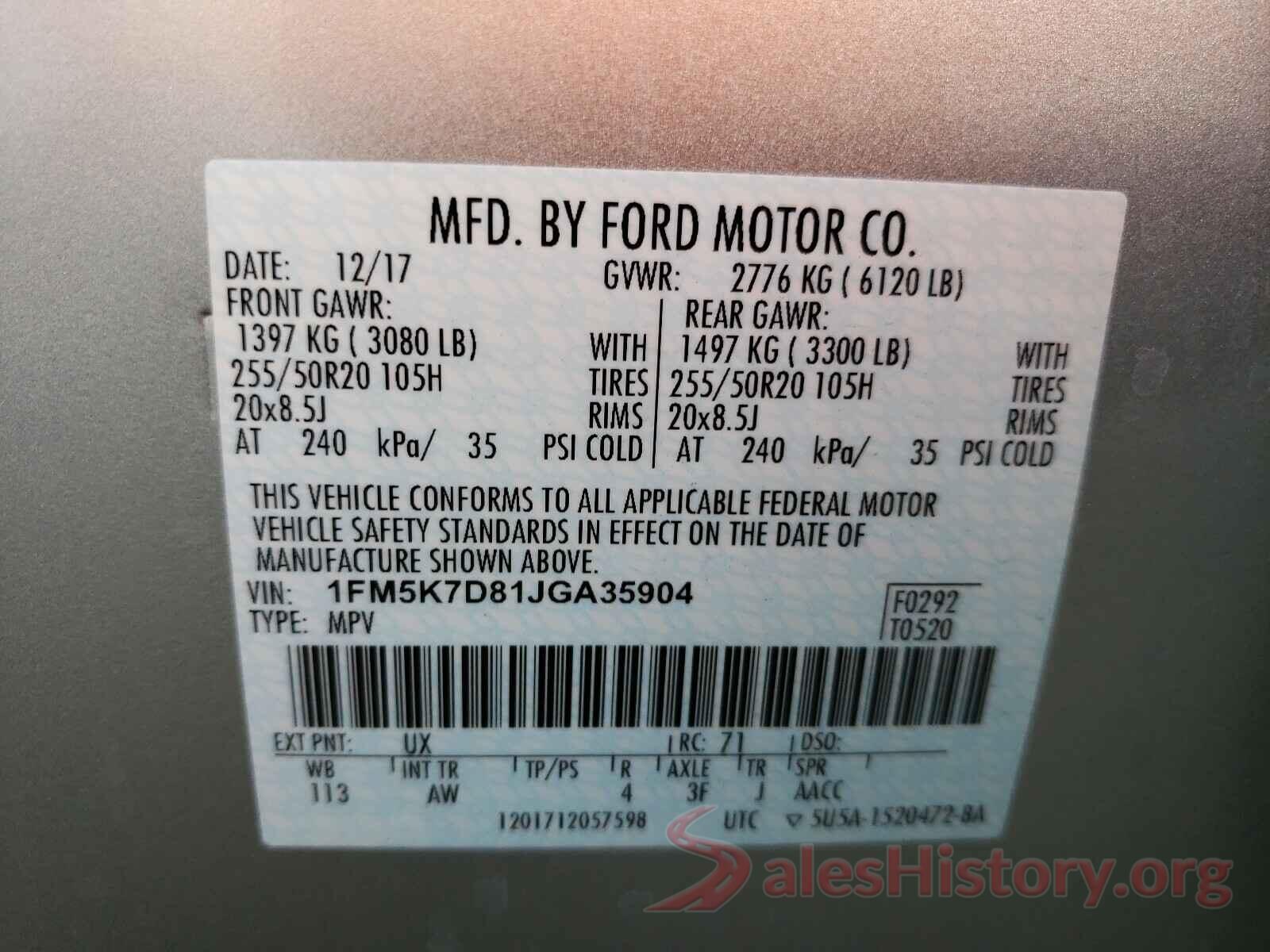 1FM5K7D81JGA35904 2018 FORD EXPLORER