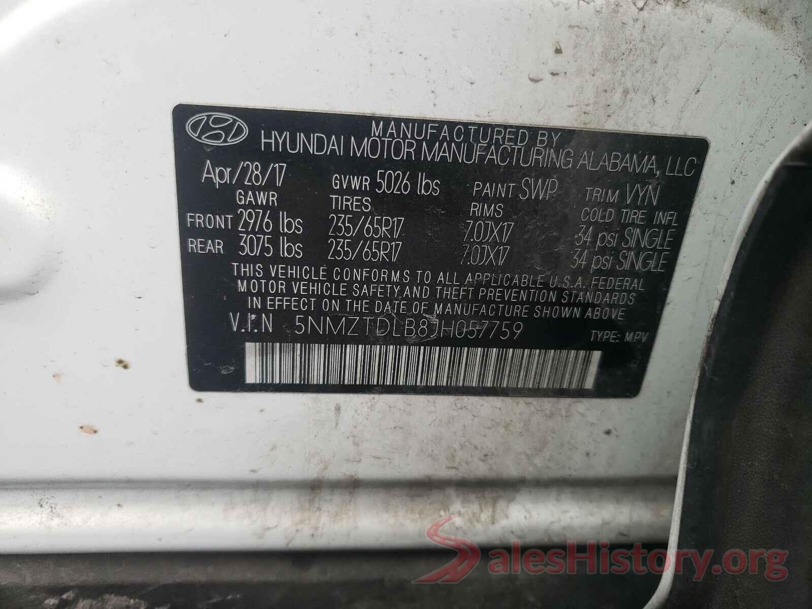 5NMZTDLB8JH057759 2018 HYUNDAI SANTA FE