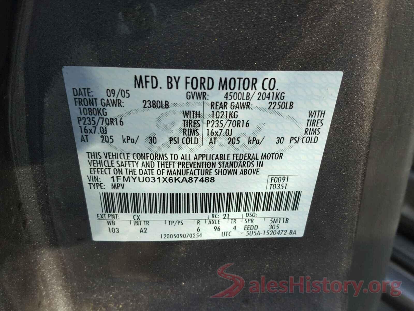 5J6RW6H3XHL002737 2006 FORD ESCAPE