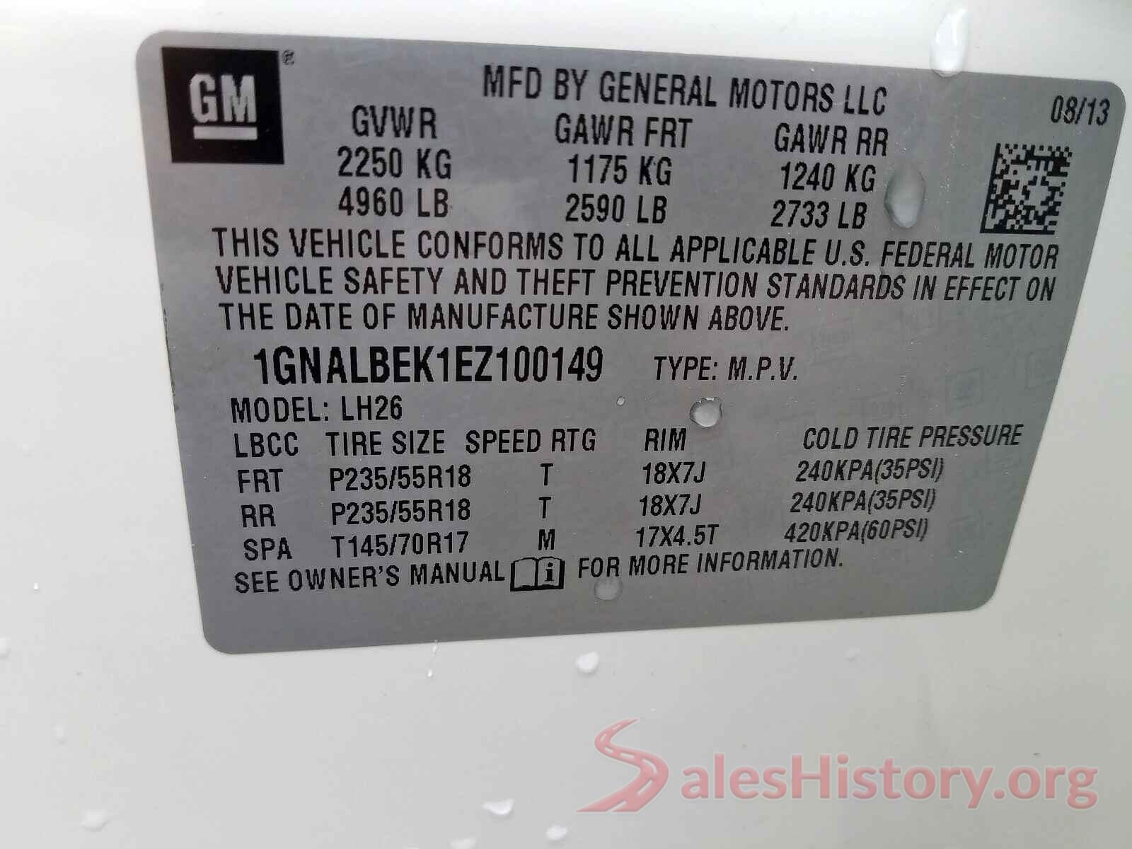 1HGCV2F99LA014026 2014 CHEVROLET EQUINOX