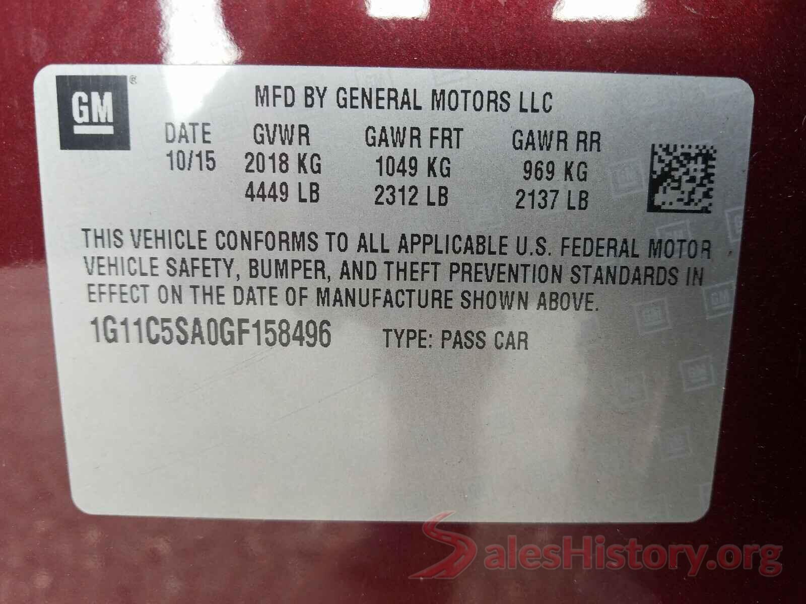 1G11C5SA0GF158496 2016 CHEVROLET MALIBU