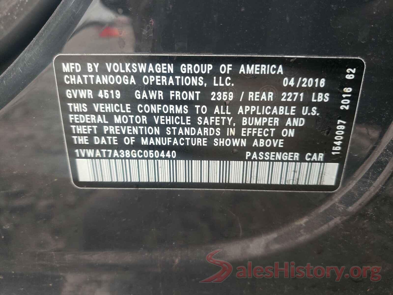 1VWAT7A38GC050440 2016 VOLKSWAGEN PASSAT