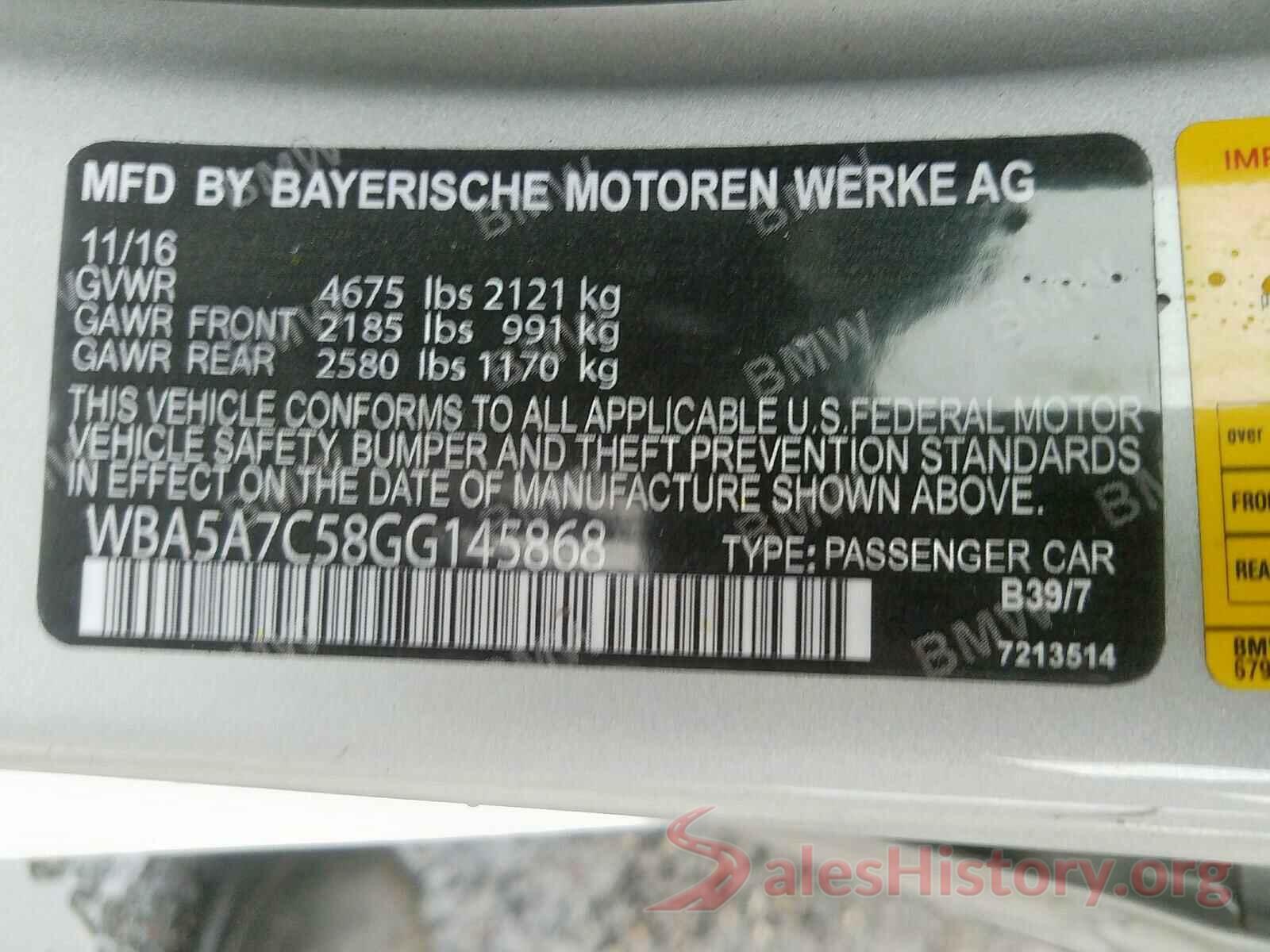 KM8J3CAL3KU973936 2016 BMW 5 SERIES