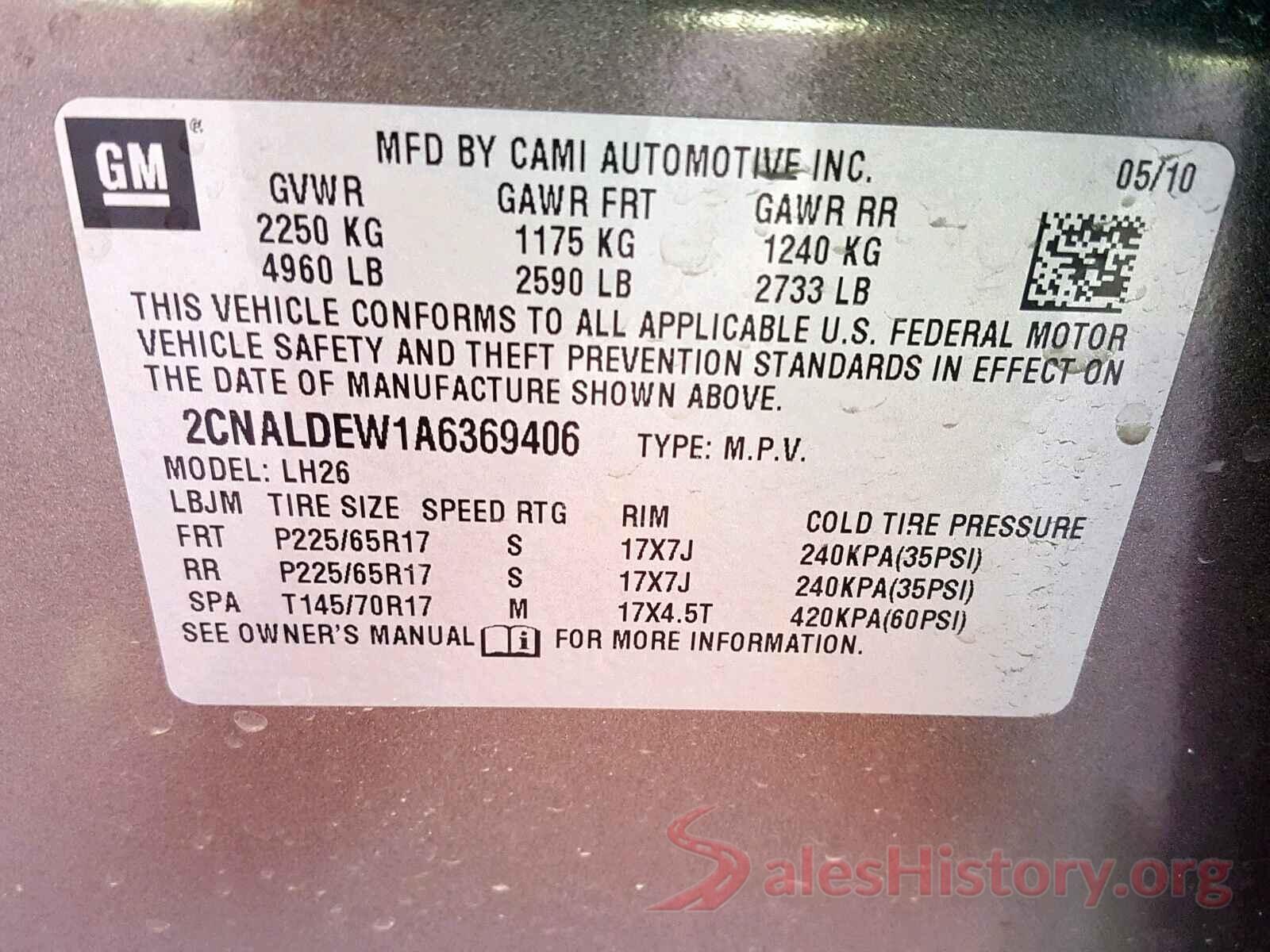 3VWC57BU6KM273478 2010 CHEVROLET EQUINOX LT