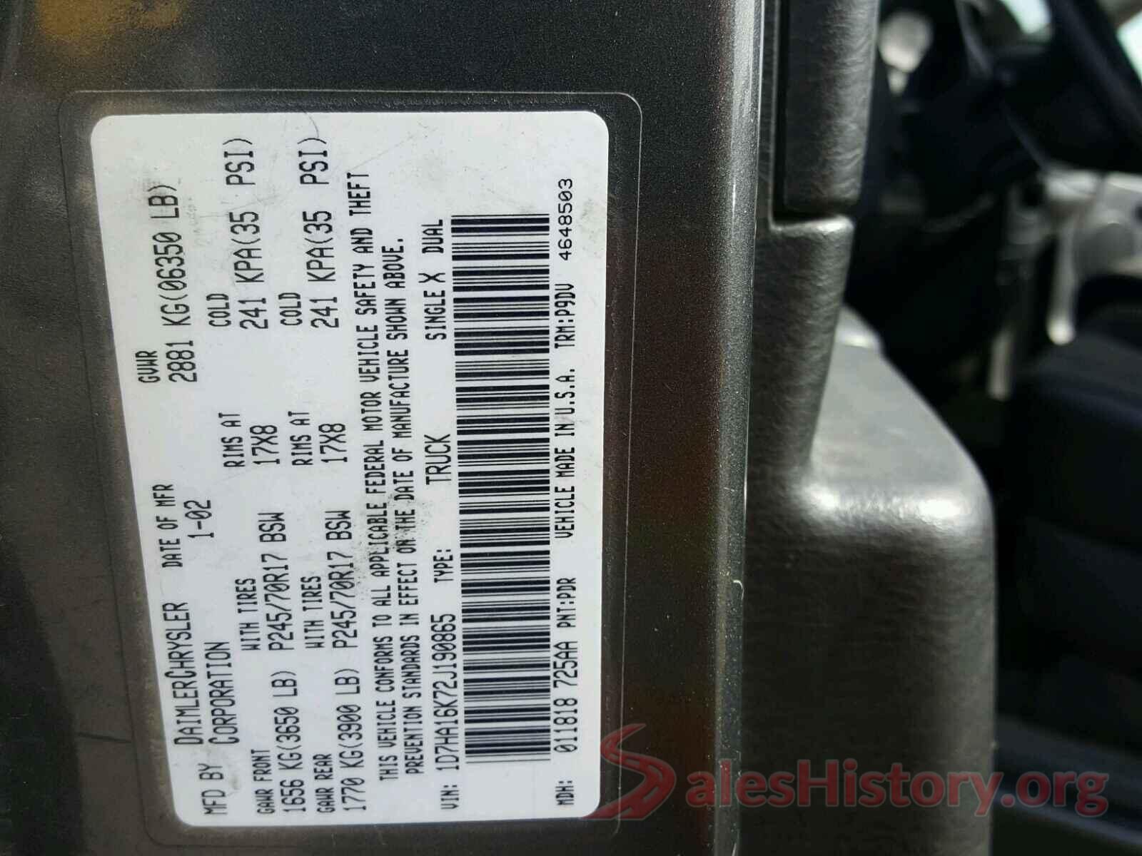 2FMPK3G96GBB02650 2002 DODGE RAM 1500