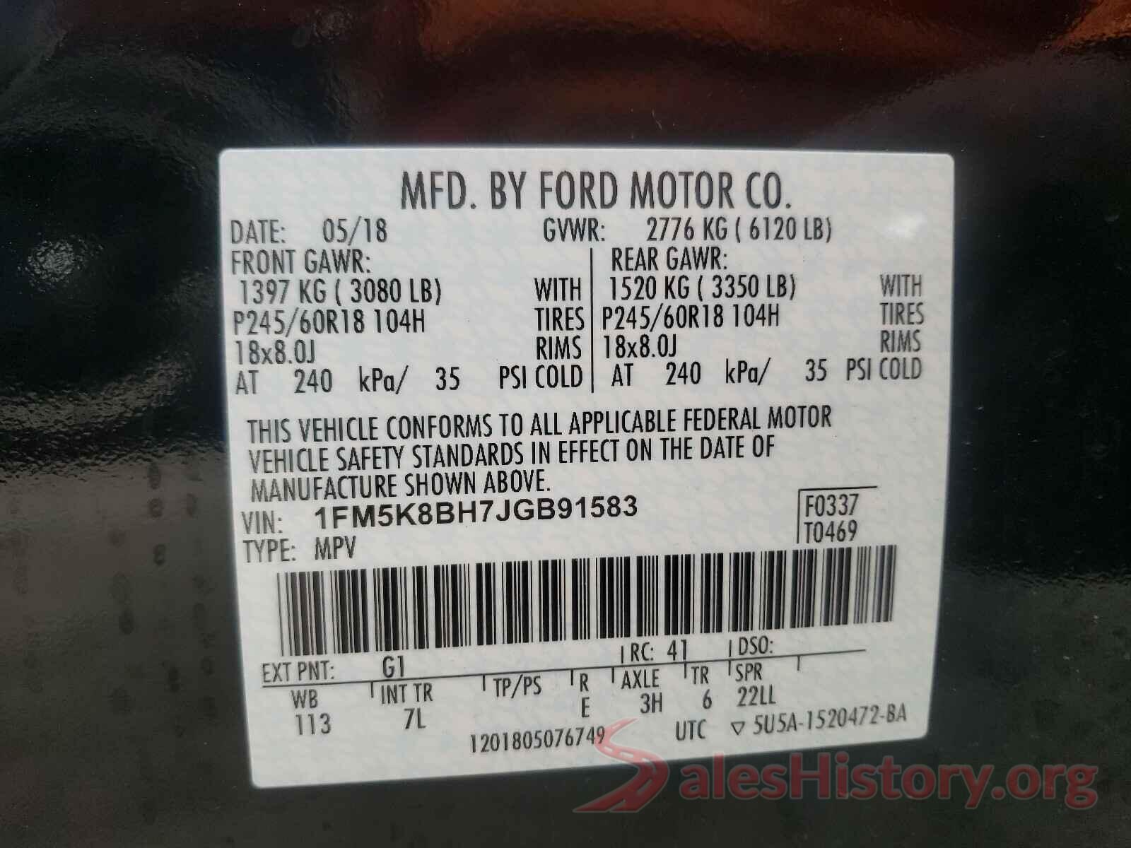 1FM5K8BH7JGB91583 2018 FORD EXPLORER