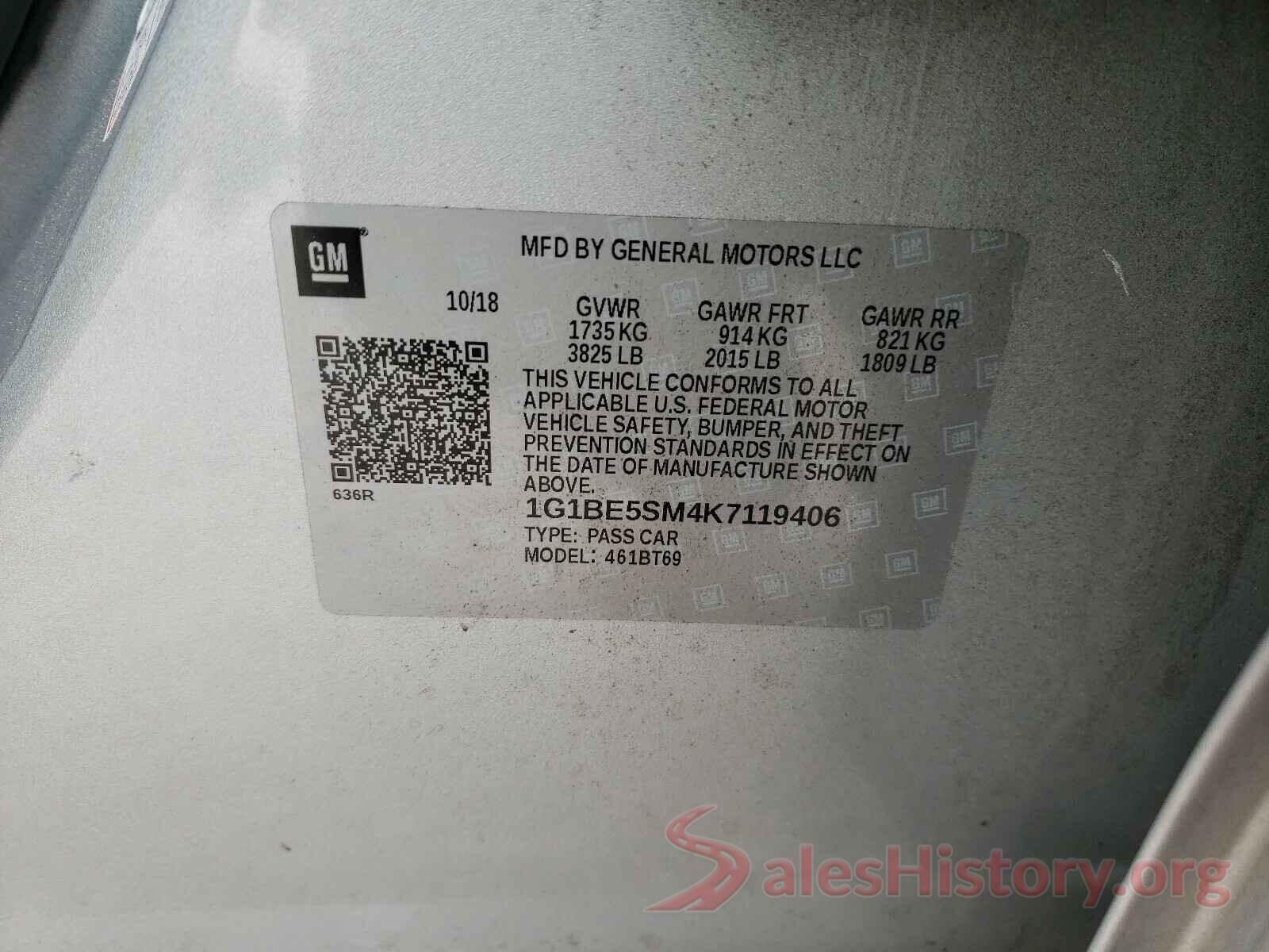 1G1BE5SM4K7119406 2019 CHEVROLET CRUZE