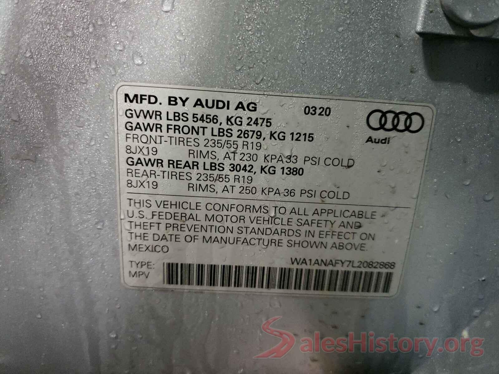 WA1ANAFY7L2082868 2020 AUDI Q5