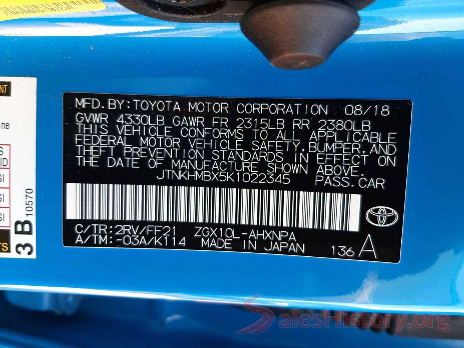 JTNKHMBX5K1022345 2019 TOYOTA C-HR