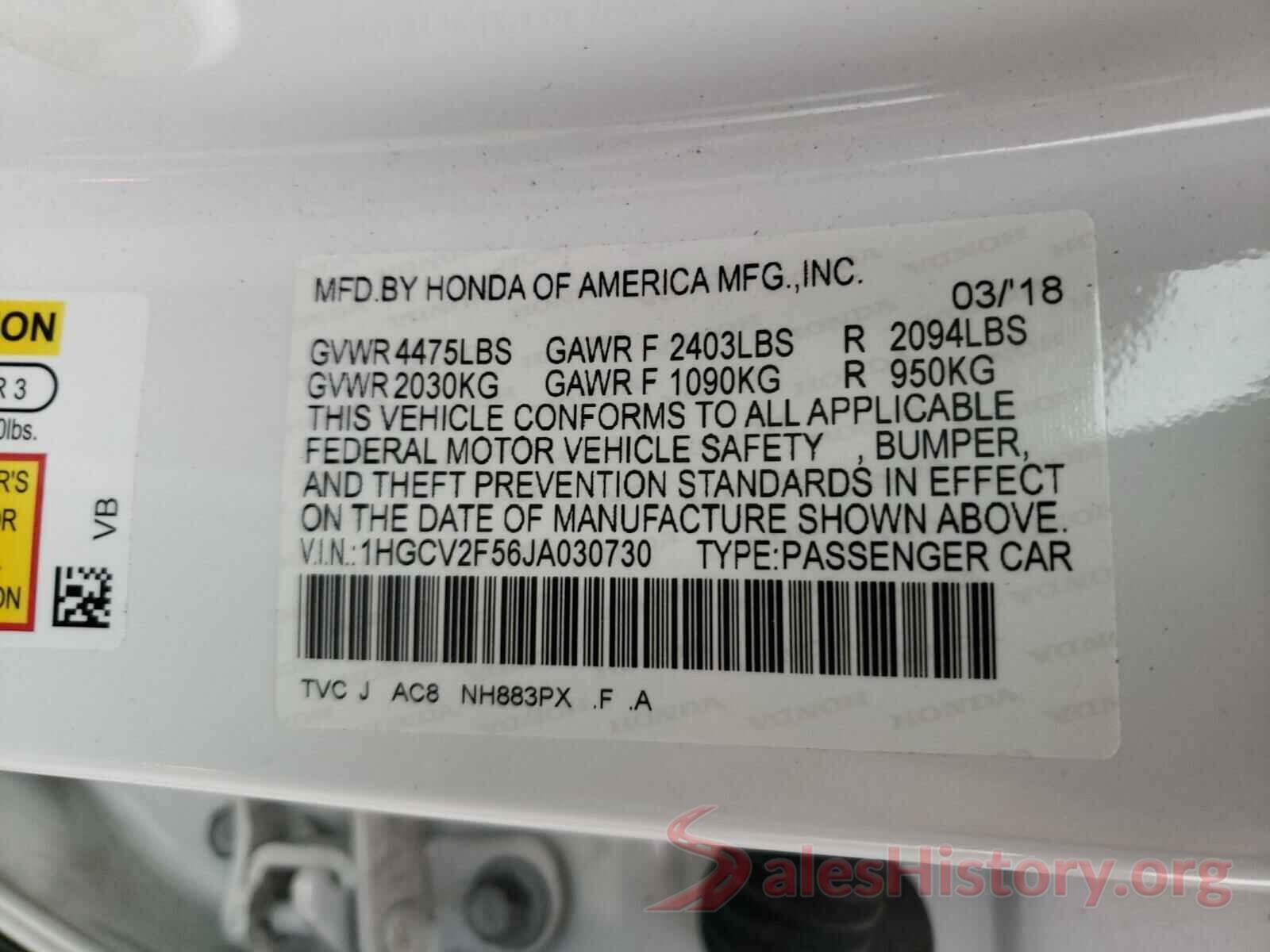 1HGCV2F56JA030730 2018 HONDA ACCORD