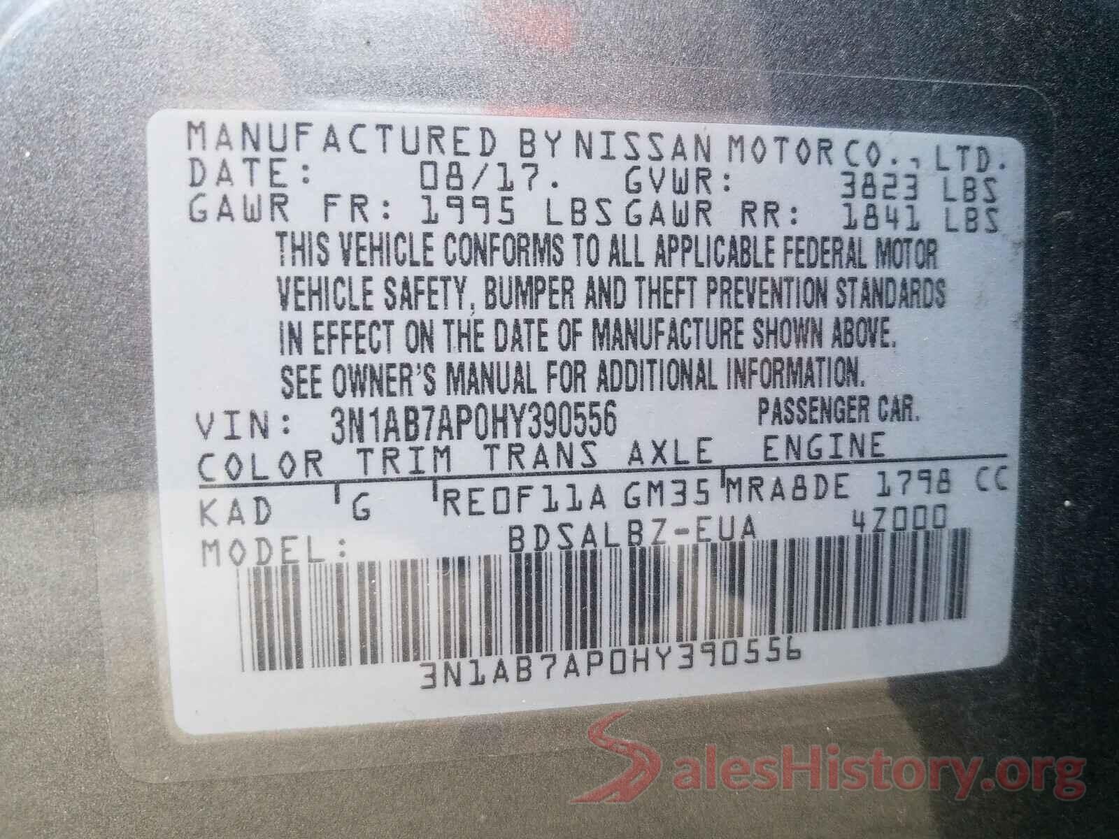 3N1AB7AP0HY390556 2017 NISSAN SENTRA