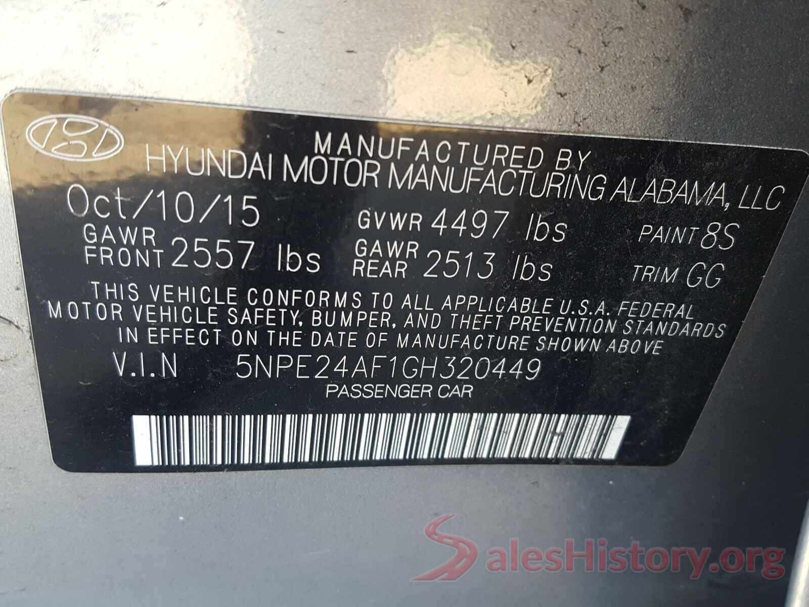 5NPE24AF1GH320449 2016 HYUNDAI SONATA