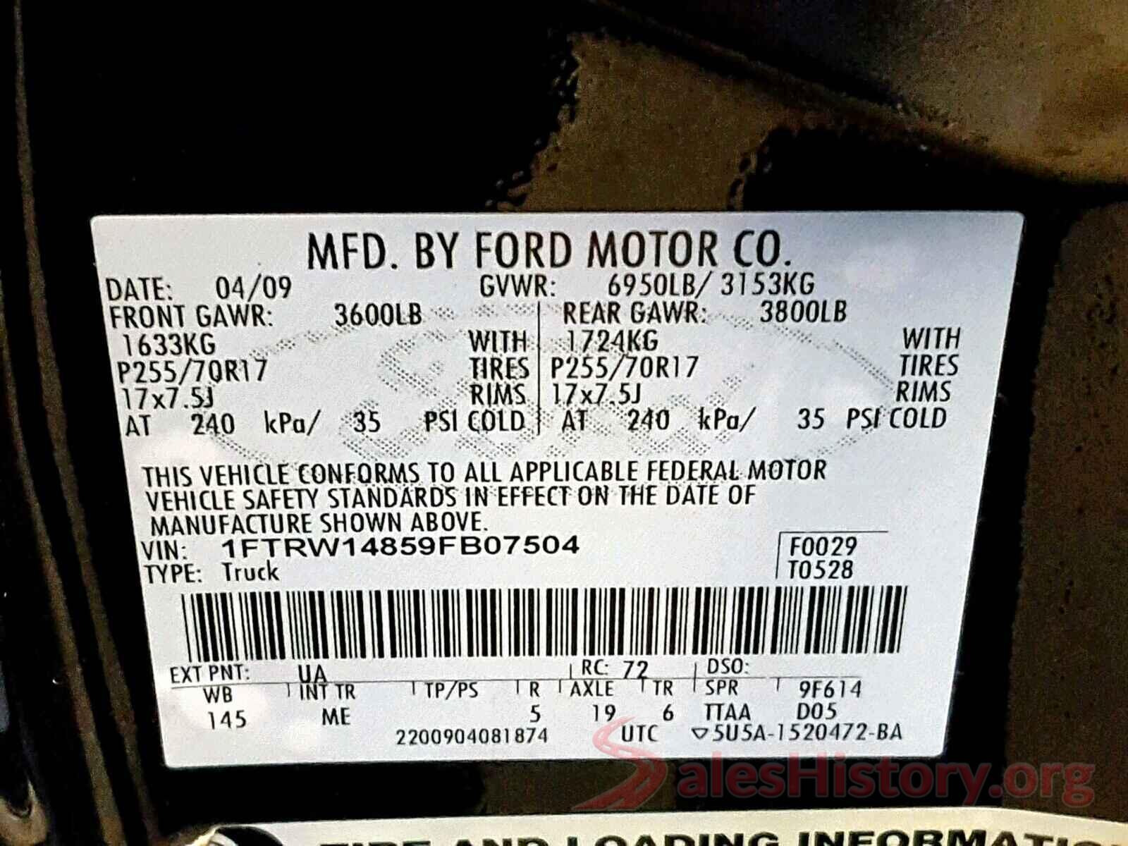 2HGFC2F81HH511364 2009 FORD F150 SUPER