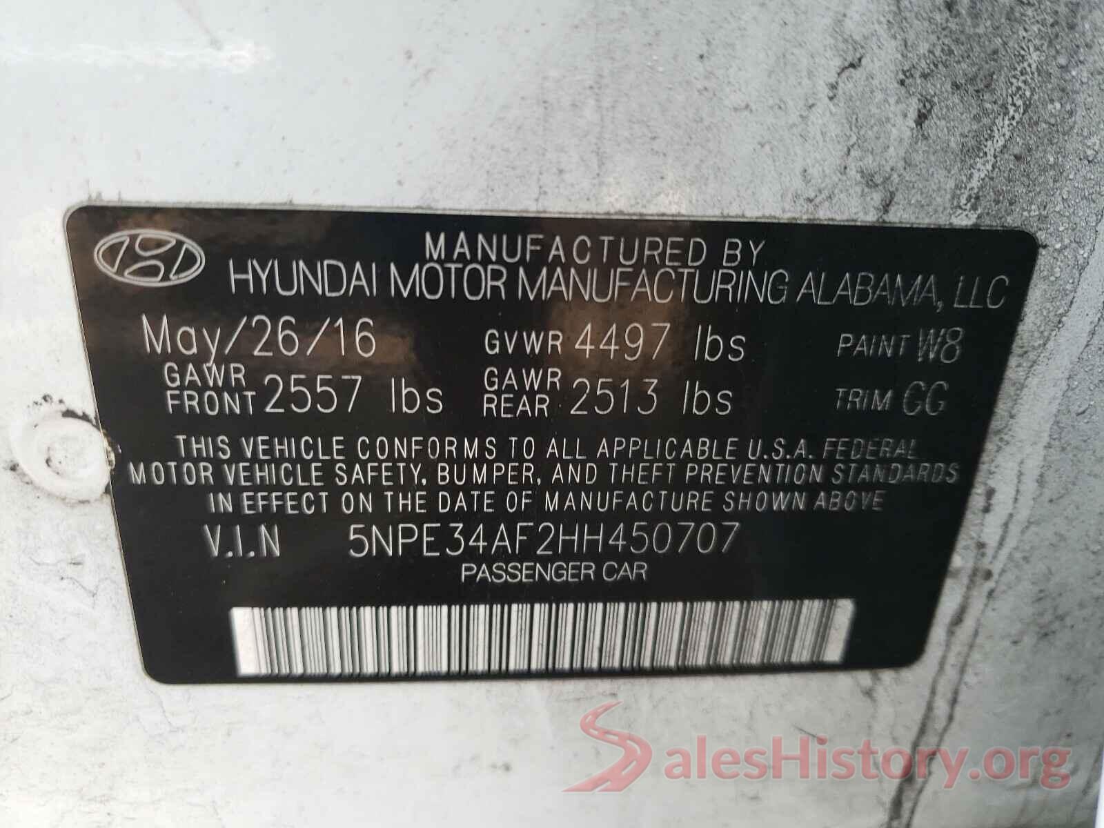 5NPE34AF2HH450707 2017 HYUNDAI SONATA