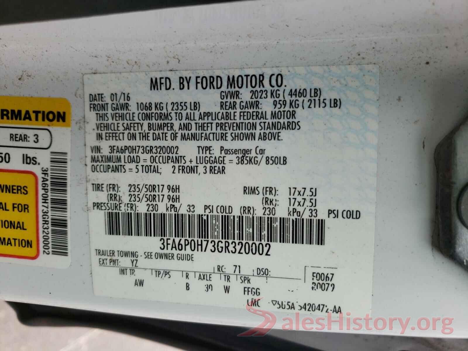 3FA6P0H73GR320002 2016 FORD FUSION