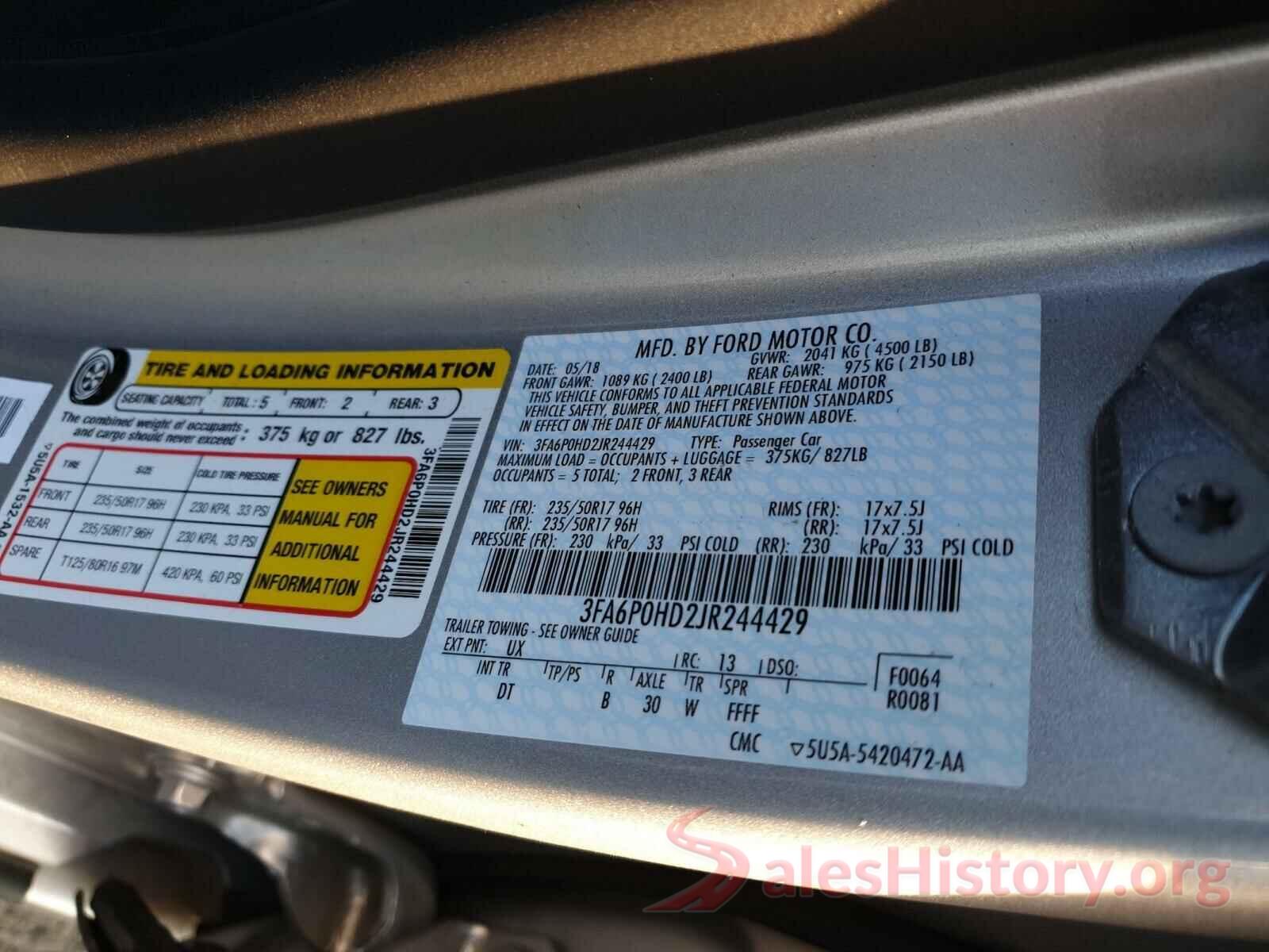 3FA6P0HD2JR244429 2018 FORD FUSION