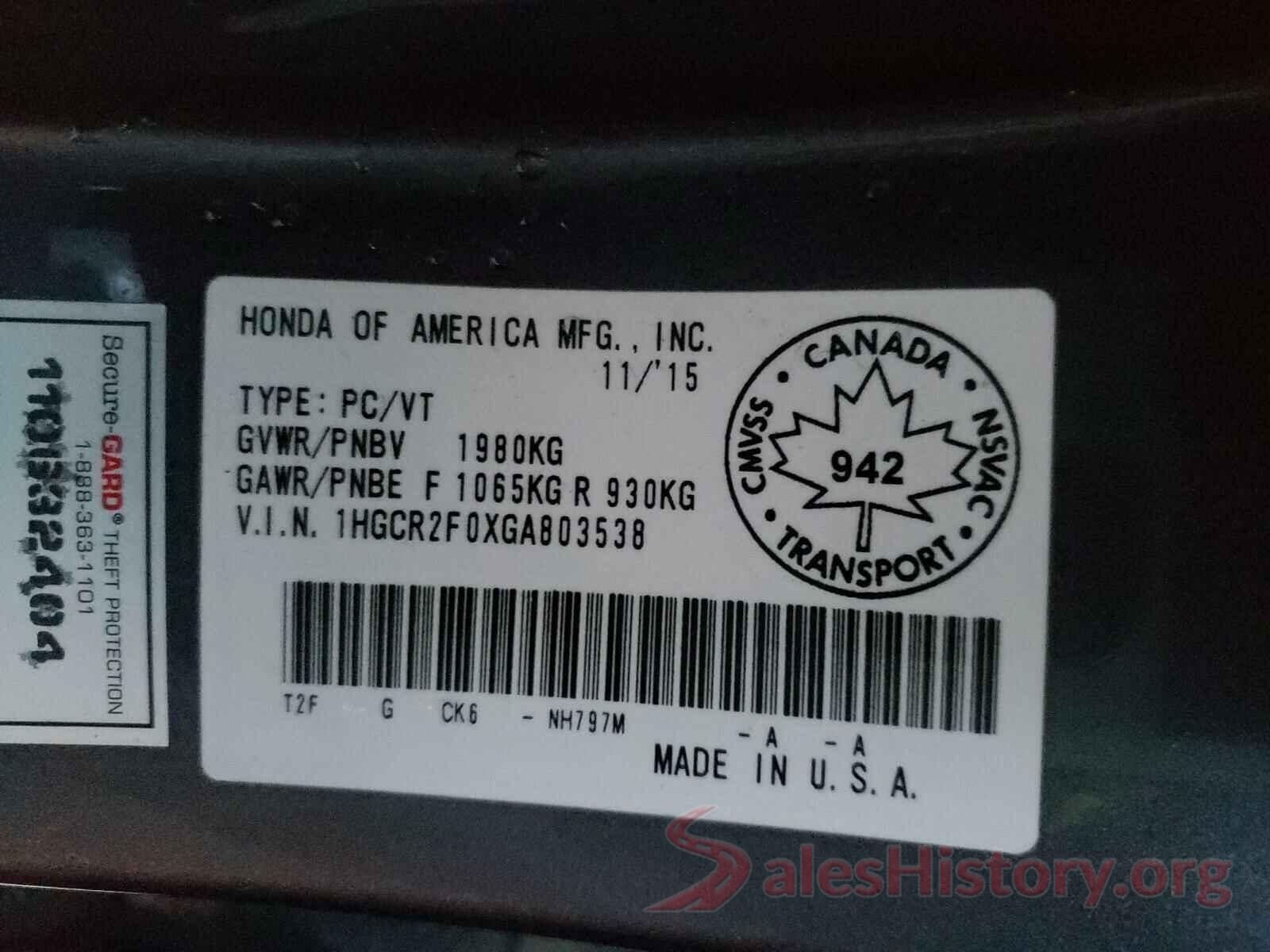 1HGCR2F0XGA803538 2016 HONDA ACCORD