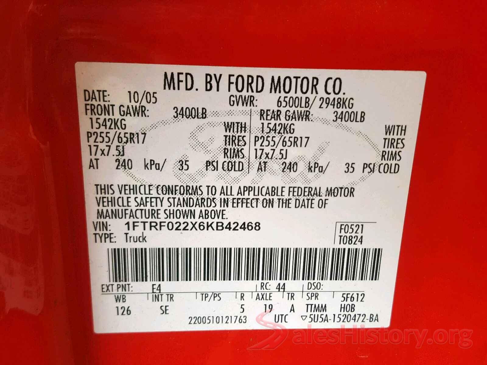 KNDJ23AU1L7083712 2006 FORD F150