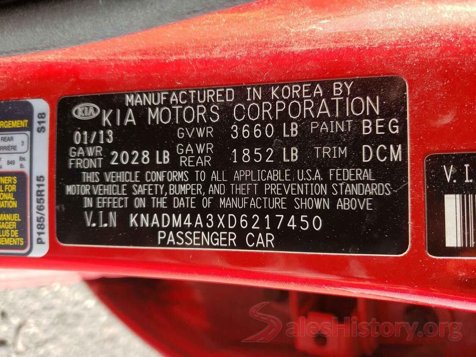 4T1BF1FKXHU318097 2013 KIA RIO