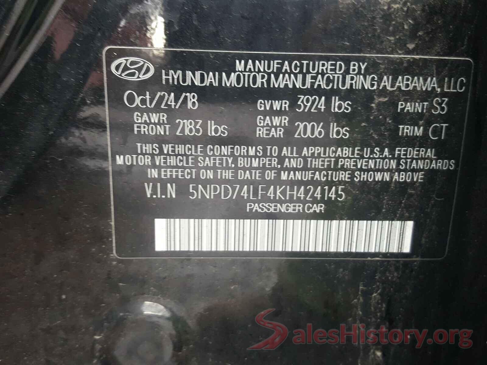 5NPD74LF4KH424145 2019 HYUNDAI ELANTRA