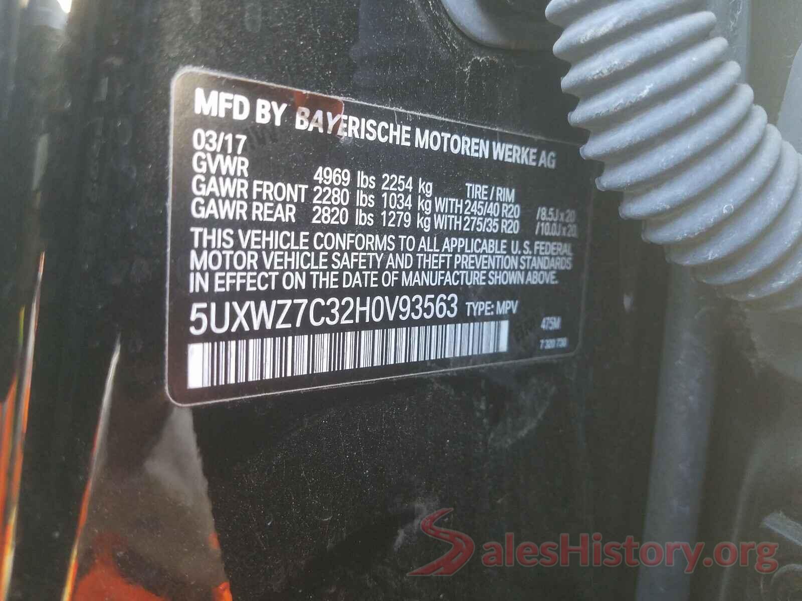 5UXWZ7C32H0V93563 2017 BMW X3