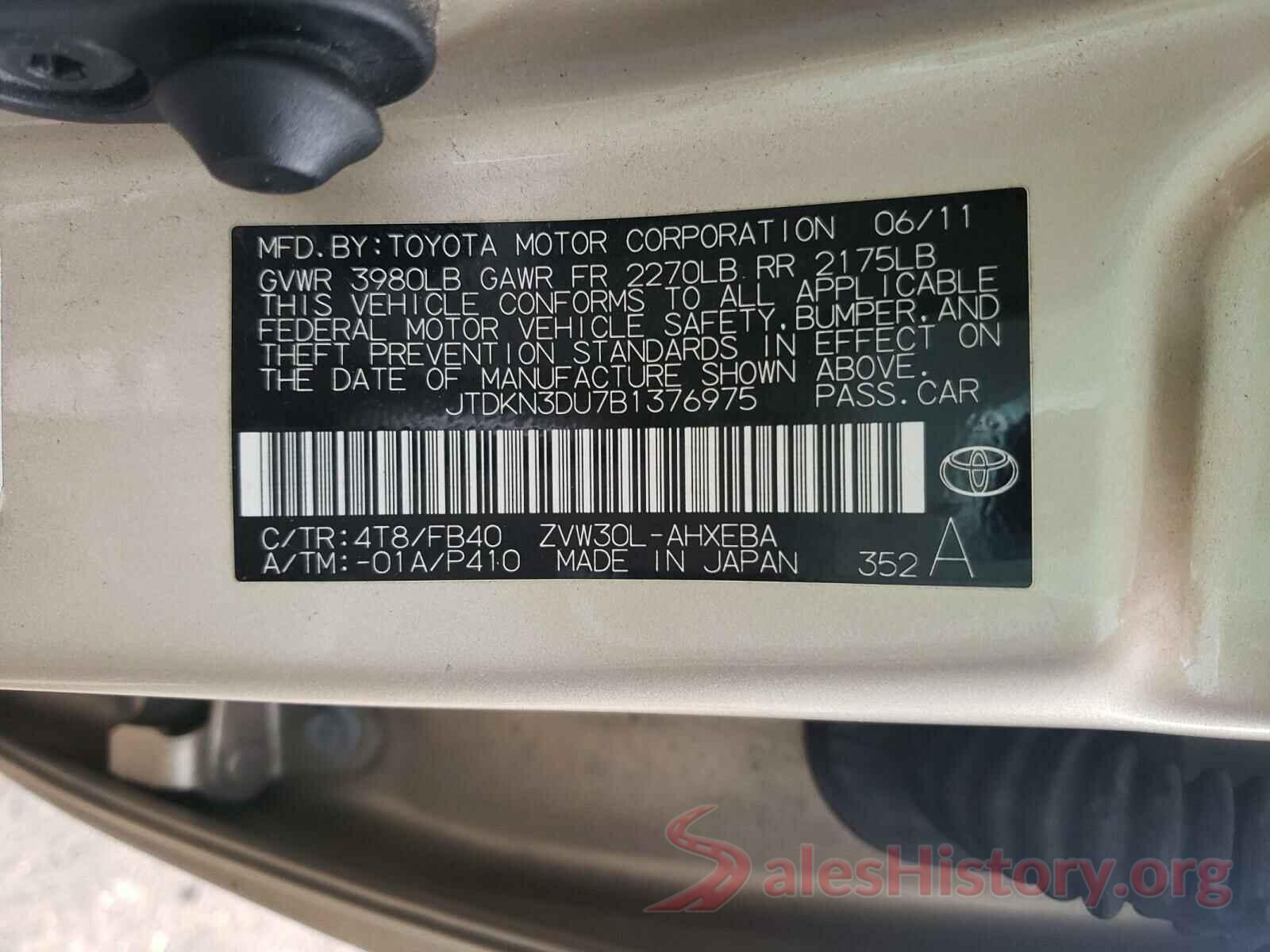 3MYDLBYV0KY502201 2011 TOYOTA PRIUS