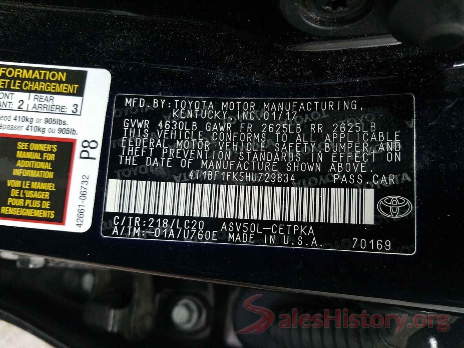 4T1BF1FK5HU729634 2017 TOYOTA CAMRY