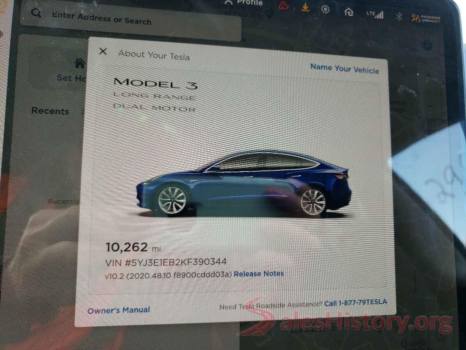 5YJ3E1EB2KF390344 2019 TESLA MODEL 3