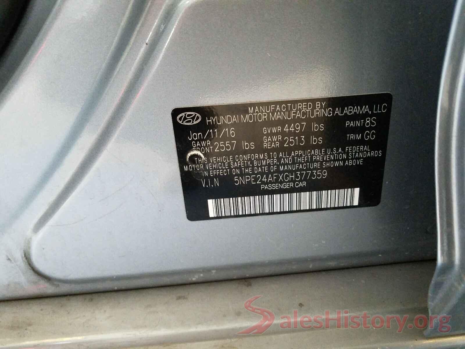 5NPE24AFXGH377359 2016 HYUNDAI SONATA