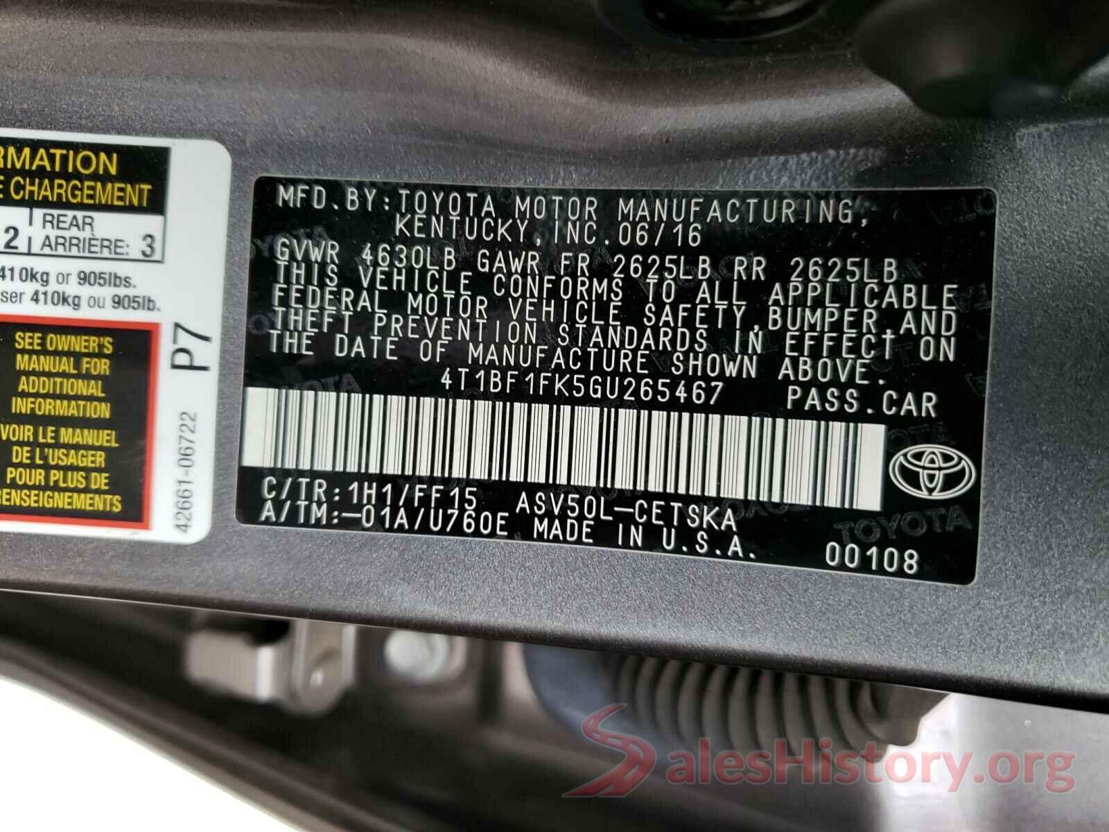 4T1BF1FK5GU265467 2016 TOYOTA CAMRY