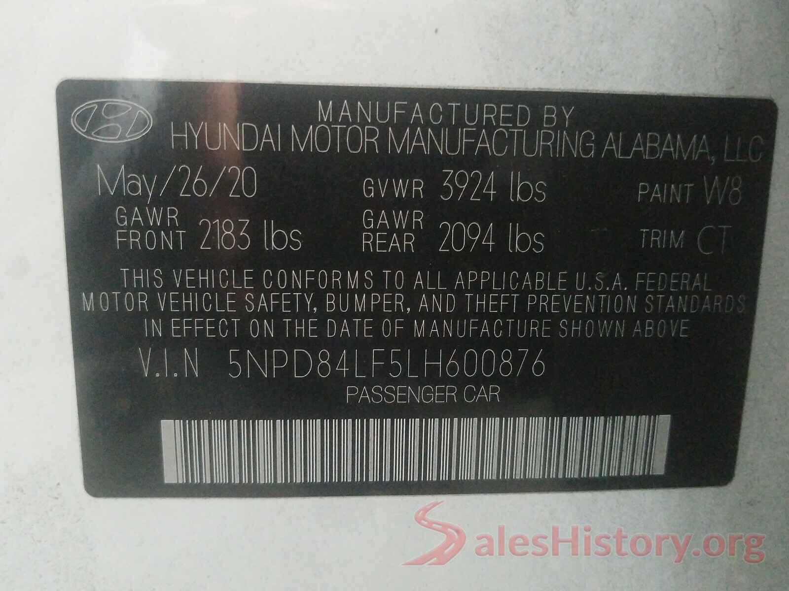 5NPD84LF5LH600876 2020 HYUNDAI ELANTRA