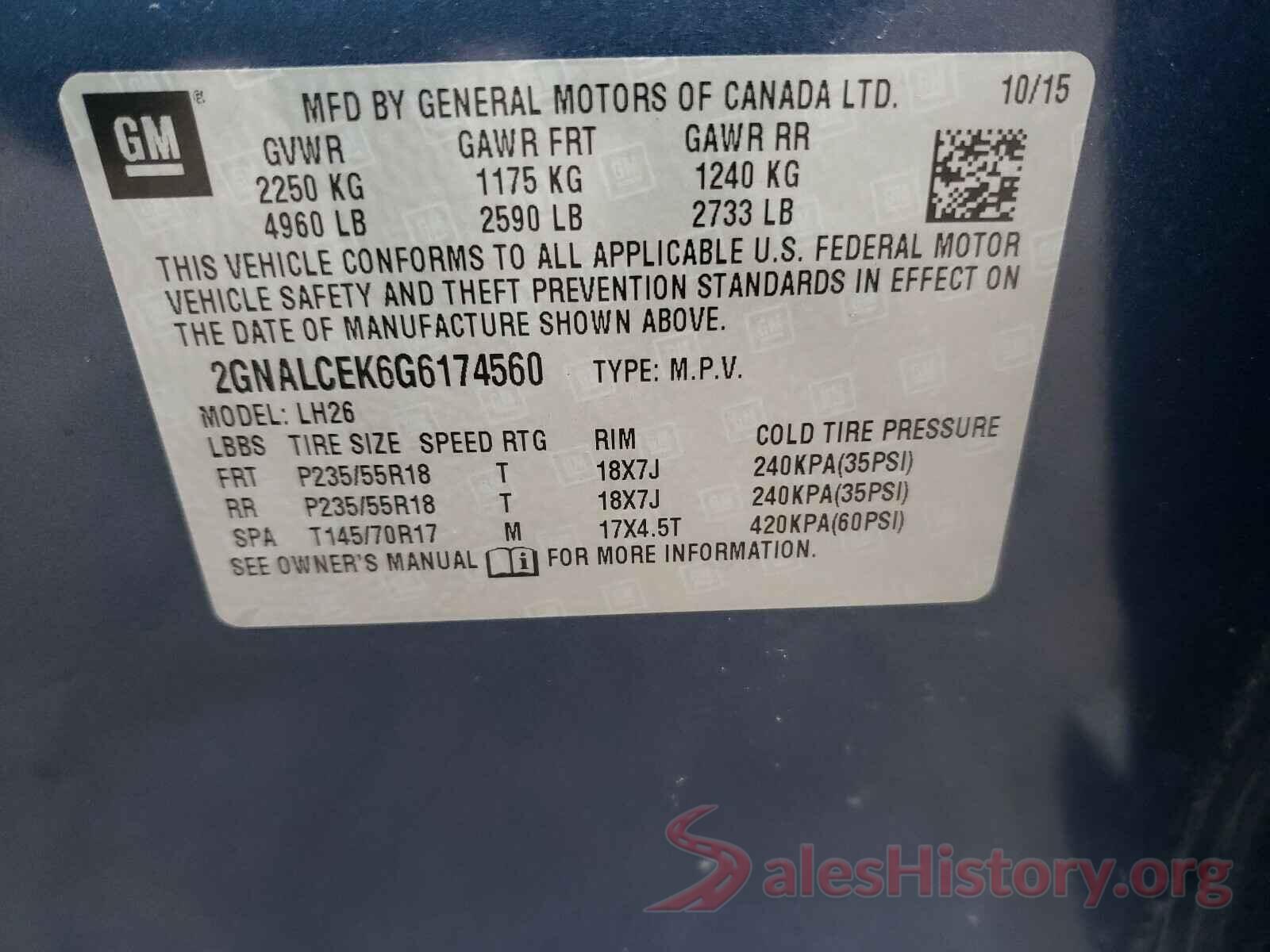 2GNALCEK6G6174560 2016 CHEVROLET EQUINOX