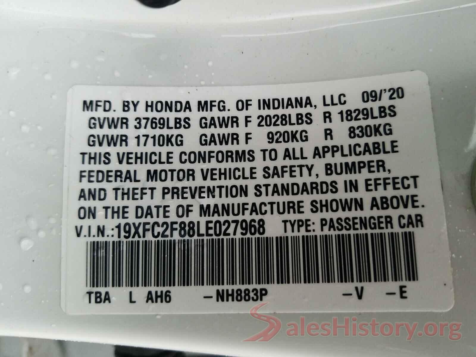 19XFC2F88LE027968 2020 HONDA CIVIC