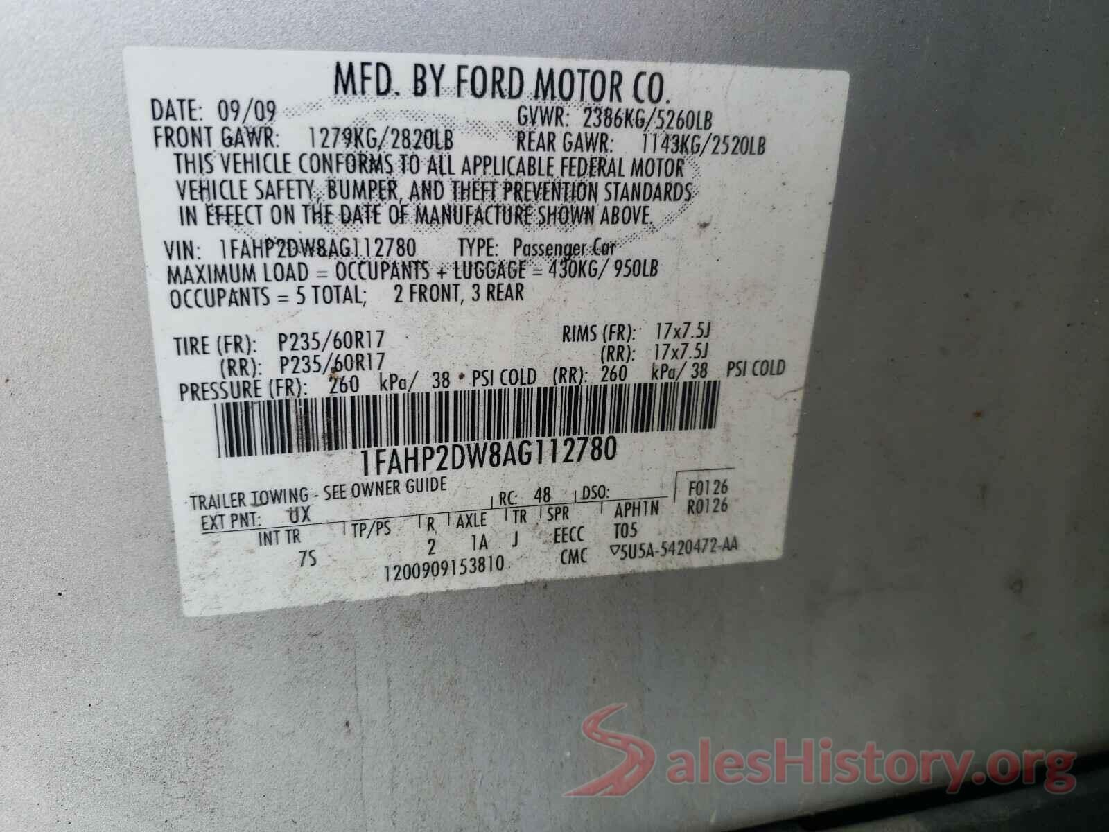 1N4AL3AP9JC243031 2010 FORD TAURUS