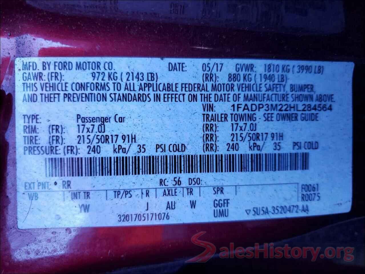 1FADP3M22HL284564 2017 FORD FOCUS