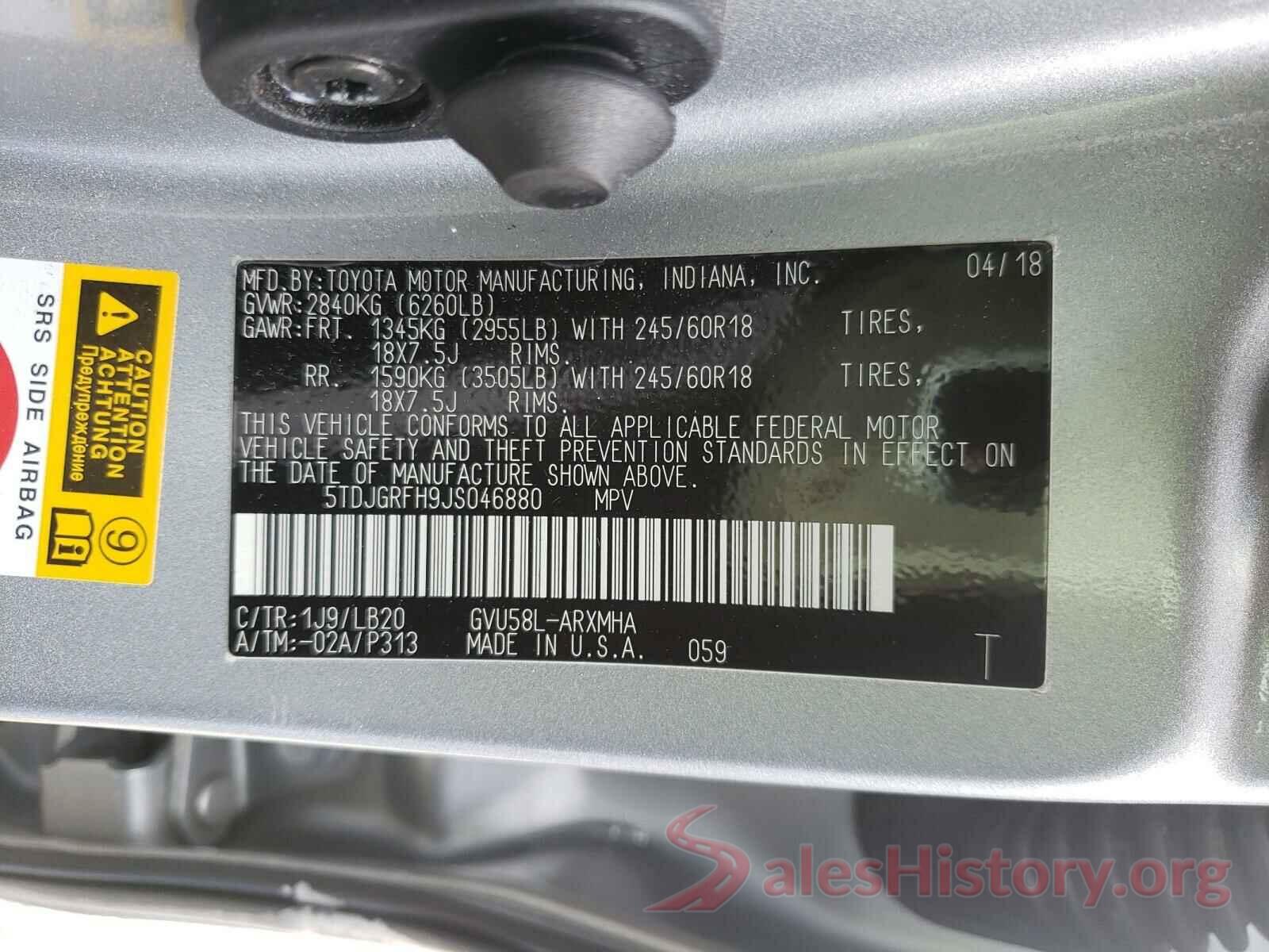 5TDJGRFH9JS046880 2018 TOYOTA HIGHLANDER