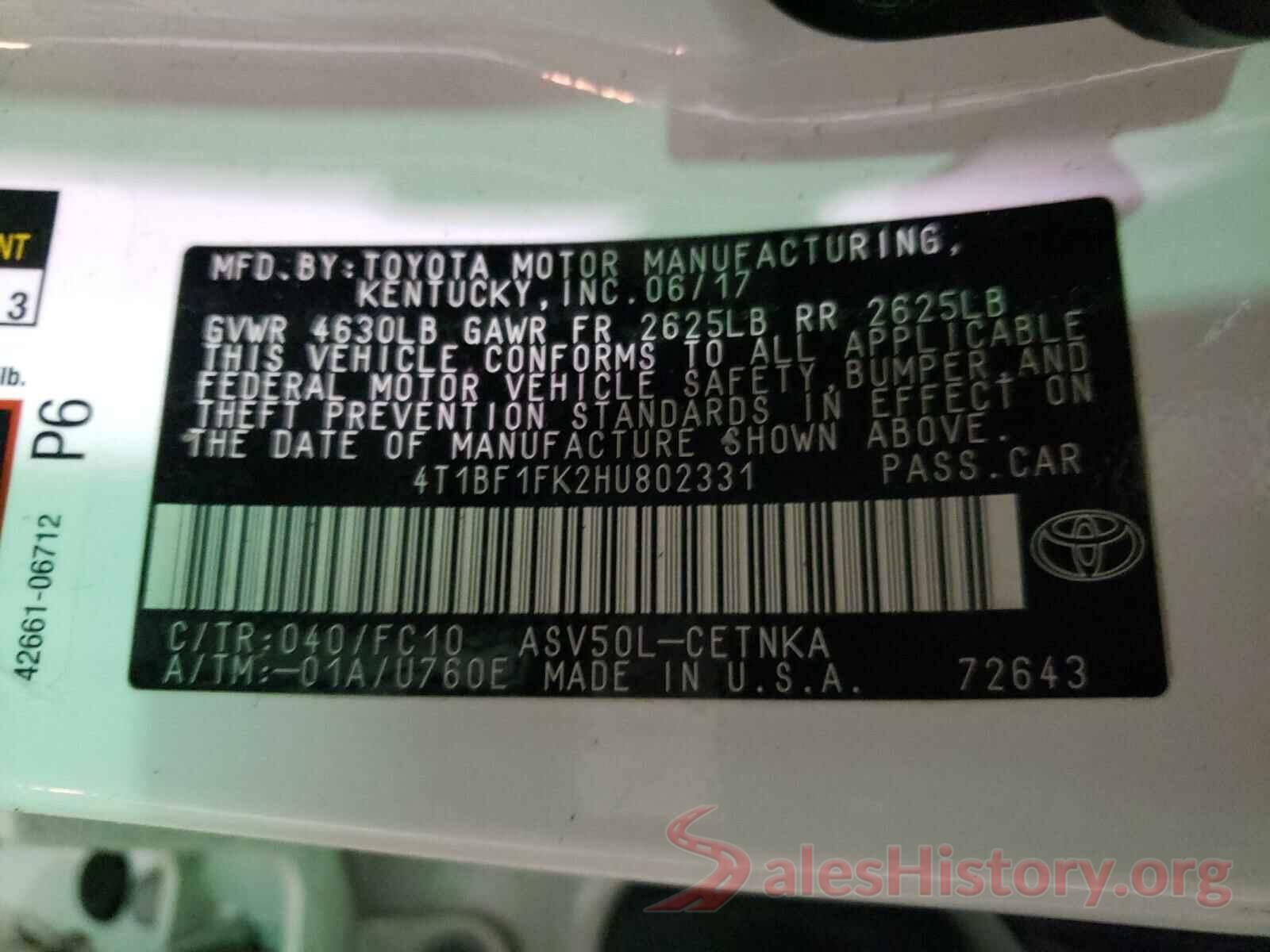 4T1BF1FK2HU802331 2017 TOYOTA CAMRY