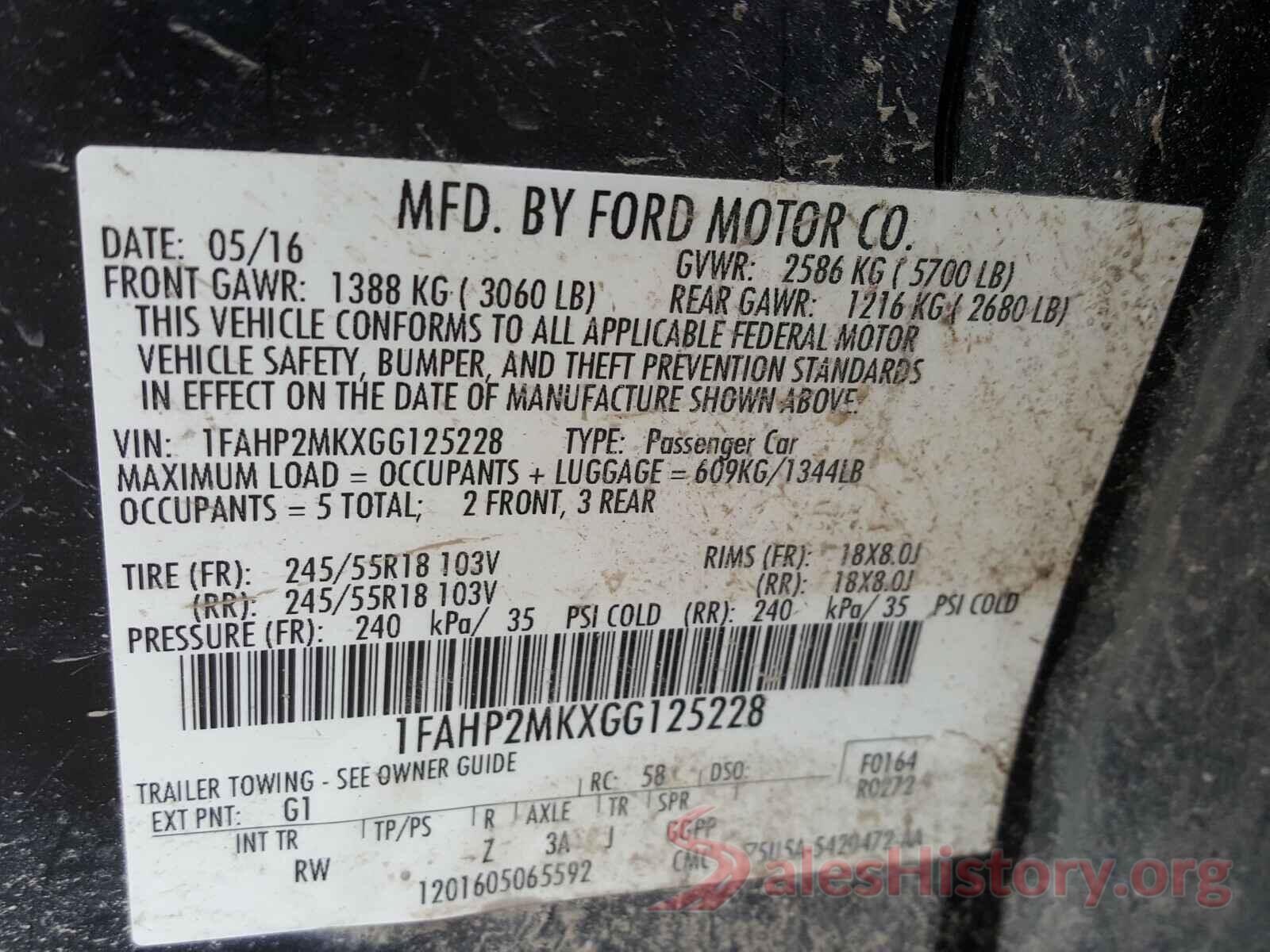 1FAHP2MKXGG125228 2016 FORD TAURUS